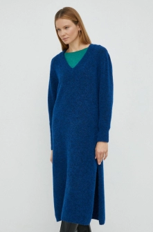 Gestuz rochie din lana Alpha culoarea albastru marin, midi, oversize