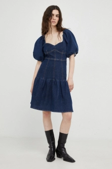 Gestuz rochie jeans culoarea albastru marin, mini, evazati