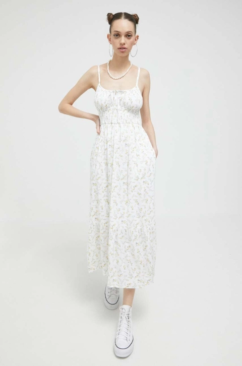 Hollister Co. rochie culoarea alb, midi, evazati