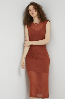 Hollister Co. rochie culoarea maro, midi, mulata