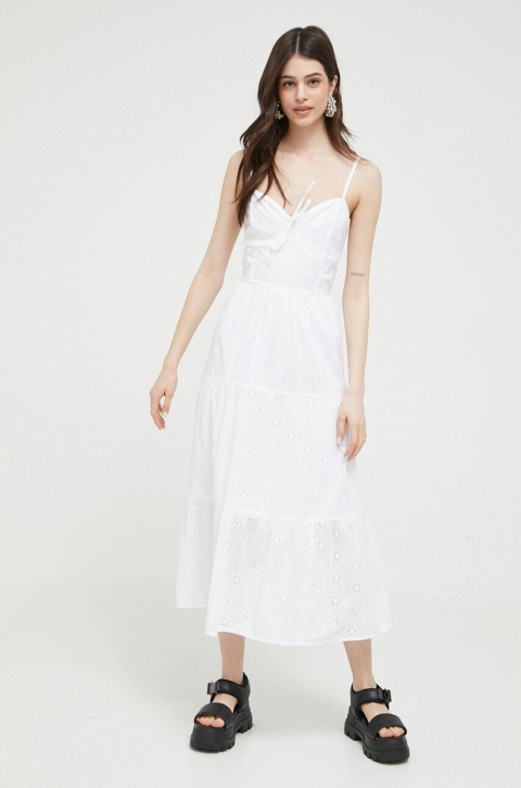 Hollister Co. rochie din bumbac culoarea alb, midi, evazati