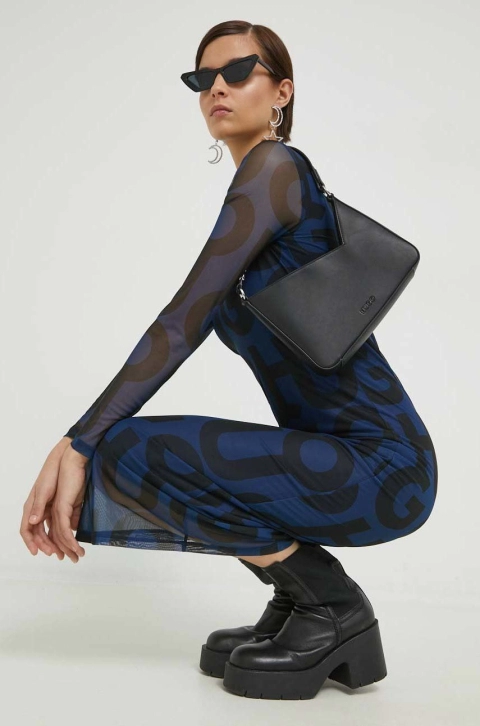 HUGO rochie culoarea albastru marin, midi, mulata