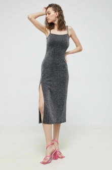 HUGO rochie culoarea argintiu, midi, mulata