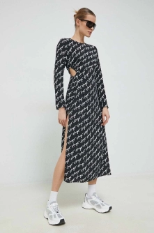 HUGO rochie culoarea negru, midi, evazati