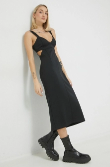 HUGO rochie culoarea negru, midi, mulata