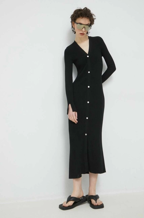 HUGO rochie culoarea negru, midi, mulata