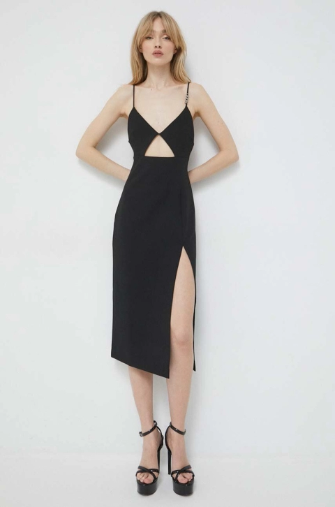 HUGO rochie culoarea negru, midi, mulata