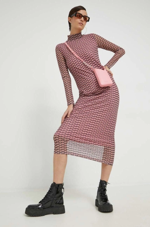 HUGO rochie culoarea roz, midi, mulata