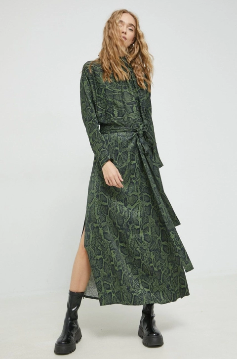 HUGO rochie culoarea verde, maxi, drept