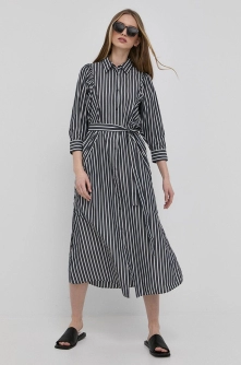 HUGO rochie din bumbac culoarea gri, midi, evazati