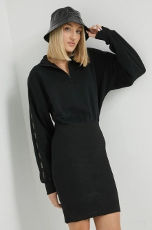 HUGO rochie din bumbac culoarea negru, mini, mulata