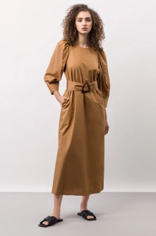 Ivy & Oak rochie din bumbac culoarea maro, midi, evazati