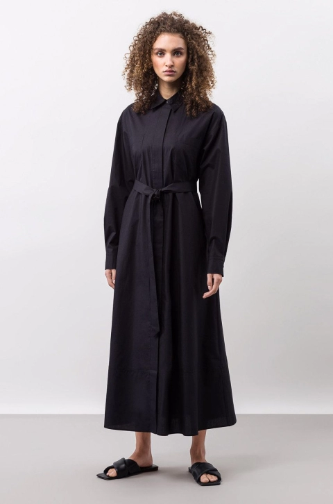 Ivy & Oak rochie din bumbac culoarea negru, midi, evazati