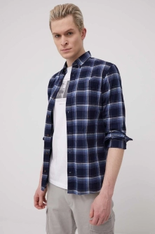 Jack & Jones camasa din bumbac barbati, culoarea albastru marin, cu guler button-down, regular