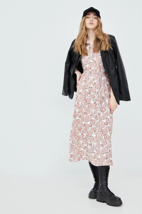 JDY rochie culoarea bej, midi, evazati