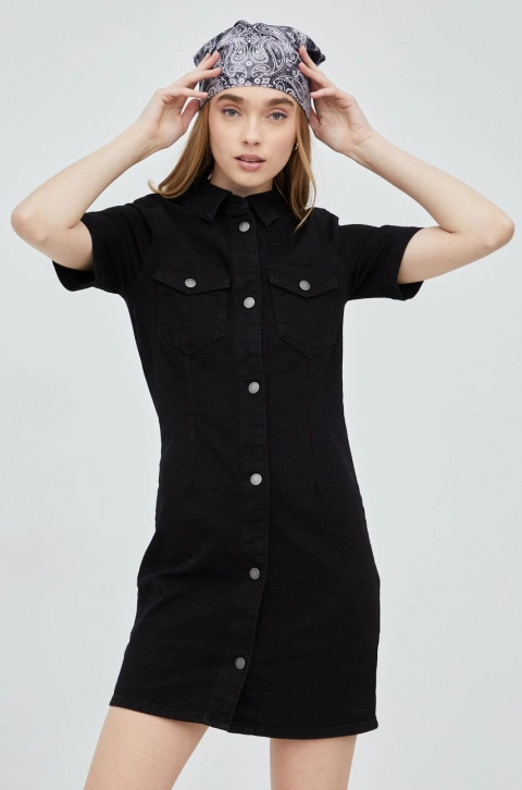JDY rochie jeans culoarea negru, mini, drept