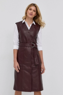 Karl Lagerfeld Rochie de piele culoarea bordo, midi, model drept