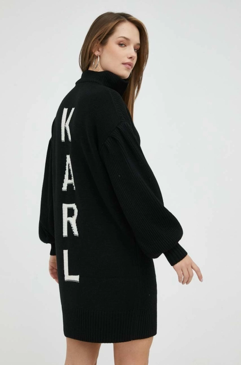 Karl Lagerfeld rochie din amestec de lana culoarea negru, mini, oversize