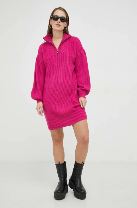 Karl Lagerfeld rochie din amestec de lana culoarea roz, mini, oversize