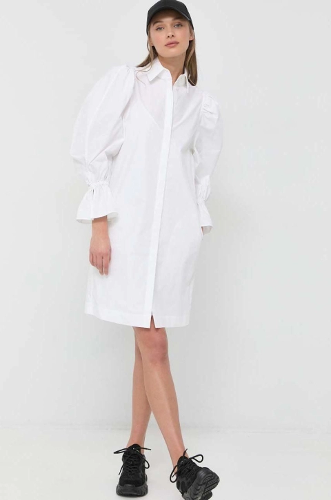 Karl Lagerfeld rochie din bumbac culoarea alb, mini, drept