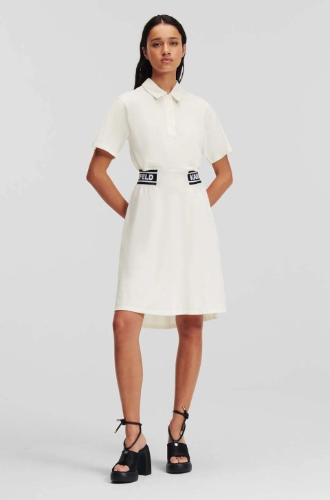 Karl Lagerfeld rochie din bumbac culoarea bej, mini, drept