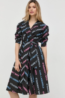 Karl Lagerfeld rochie din bumbac culoarea negru, mini, evazati
