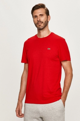 Lacoste tricou din bumbac culoarea rosu, neted