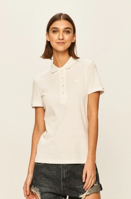 Lacoste Tricou femei, culoarea alb, cu guler