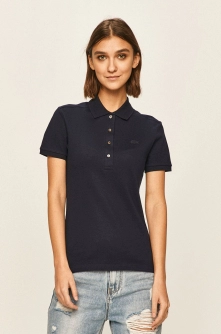 Lacoste Tricou femei, culoarea albastru marin, cu guler