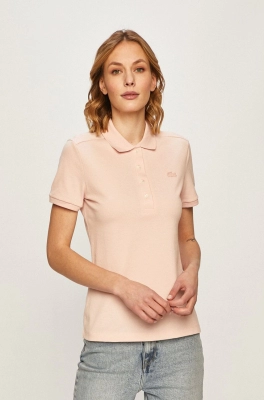 Lacoste Tricou femei, culoarea roz, cu guler