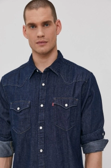Levi's Cămașă din bumbac bărbați, culoarea albastru marin, cu guler clasic, regular