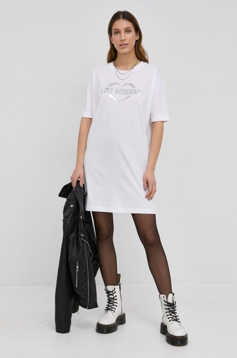 Love Moschino rochie culoarea alb, mini, oversize