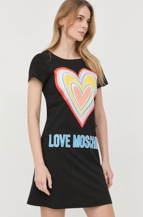 Love Moschino rochie din bumbac culoarea negru, mini, drept
