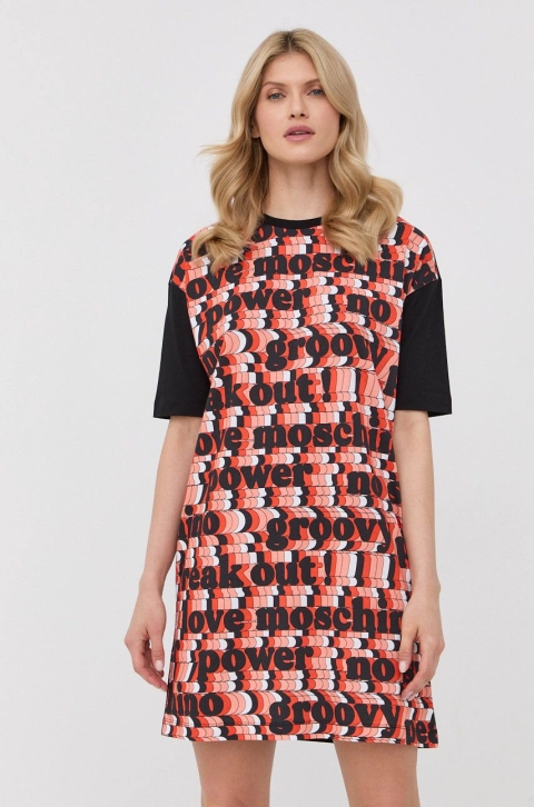 Love Moschino rochie din bumbac culoarea negru, mini, oversize