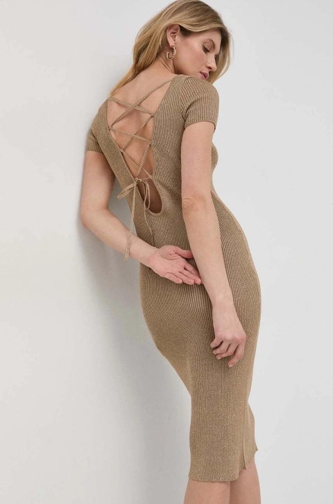 Luisa Spagnoli rochie culoarea auriu, midi, drept