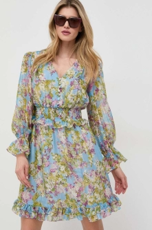 Luisa Spagnoli rochie din in culoarea verde, mini, evazati