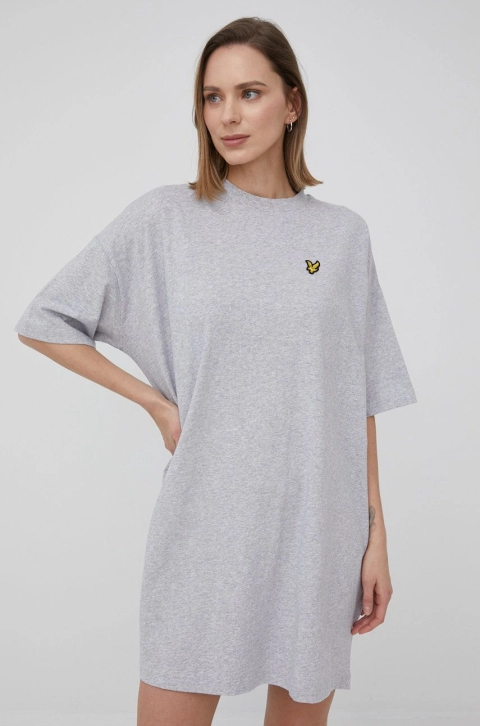 Lyle & Scott rochie din bumbac culoarea gri, mini, oversize