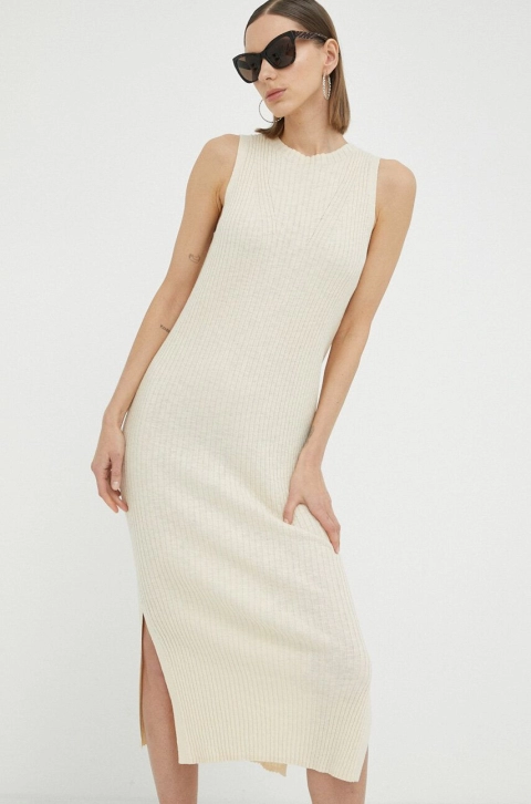Marc O'Polo rochie din amestec de in culoarea bej, maxi, mulata