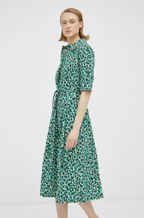 Marc O'Polo rochie din bumbac culoarea verde, midi, evazati