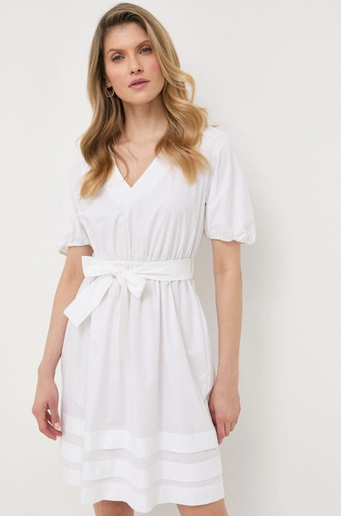 Marella rochie culoarea alb, mini, evazati