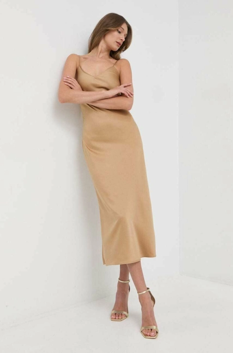 Marella rochie culoarea bej, maxi, drept