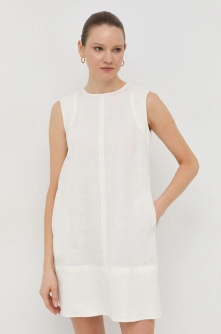 Marella rochie din in culoarea alb, mini, drept