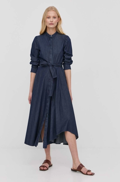 MAX&Co. rochie din bumbac culoarea albastru marin, midi, evazati
