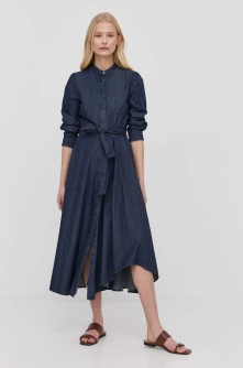 MAX&Co. rochie din bumbac culoarea albastru marin, midi, evazati