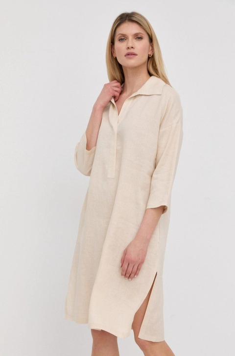Max Mara Leisure rochie din in culoarea bej, mini, oversize