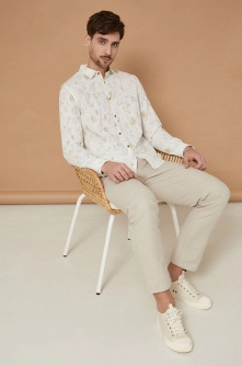 Medicine camasa de in barbati, culoarea alb, cu guler clasic, regular