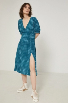 Medicine rochie culoarea turcoaz, midi, evazati