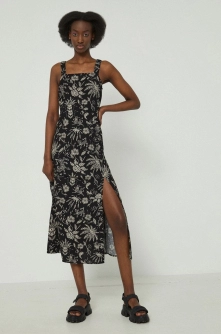 Medicine rochie din amestec de in culoarea negru, midi, drept