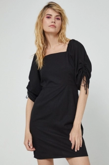 Medicine rochie din amestec de in culoarea negru, mini, evazati