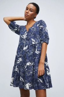 Medicine rochie din bumbac culoarea albastru marin, mini, evazati